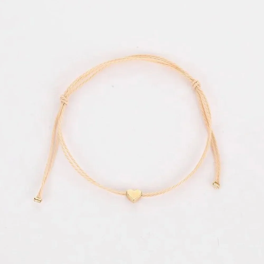 Minimalist Gold Heart Adjustable Slip Knot Rope Bracelet NEW - Picture 4 of 6